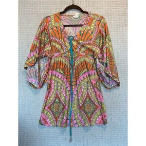 trina turk cover up Tunic Orange Sherbert XS Hippie 70's Retro Mini Dress